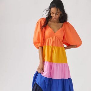 Farm Rio Tiered Colorblocked Maxi Dress